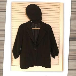 Black Stretch Single Button Gathered Sleeve Blazer